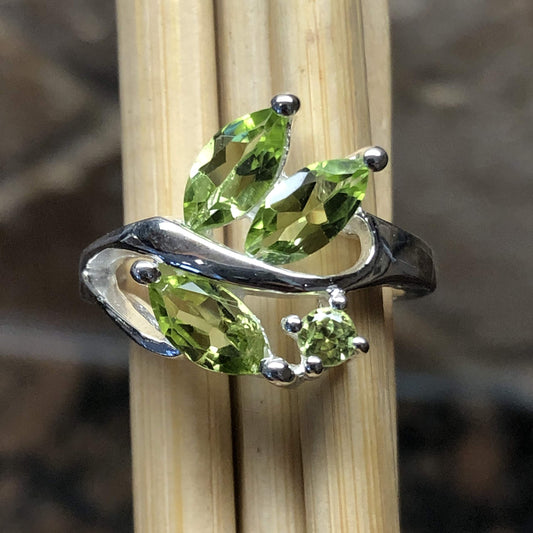 Genuine 2ct Green Peridot 925 Solid Sterling Silver Ring Size 6, 7, 8, 9 - Natural Rocks by Kala