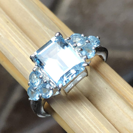 Natural 4ct Blue Topaz 925 Solid Sterling Silver Wedding Ring Size 5, 6, 7, 8, 9 - Natural Rocks by Kala