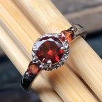 Genuine 1.5ct Pyrope Garnet, White Diamond 925 Solid Sterling Silver Engagement Ring Size 5, 6, 7, 8, 9 - Natural Rocks by Kala