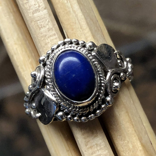 Natural Blue Lapis Lazuli 925 Solid Sterling Silver Engagement Ring Size 6, 7, 8, 9 - Natural Rocks by Kala