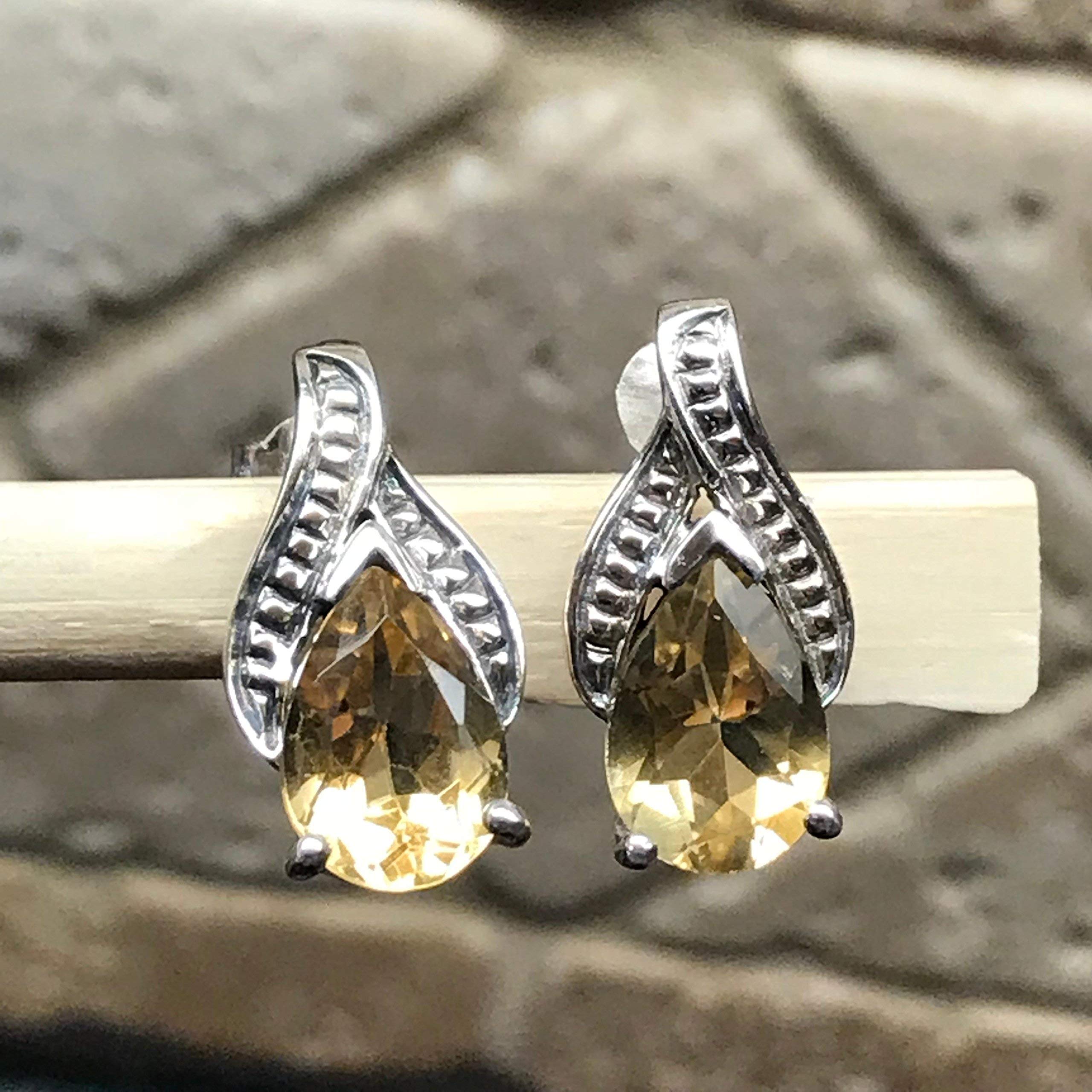 Natural 2.5ct Golden Citrine 925 Solid Sterling Silver Pear Earrings 18mm - Natural Rocks by Kala
