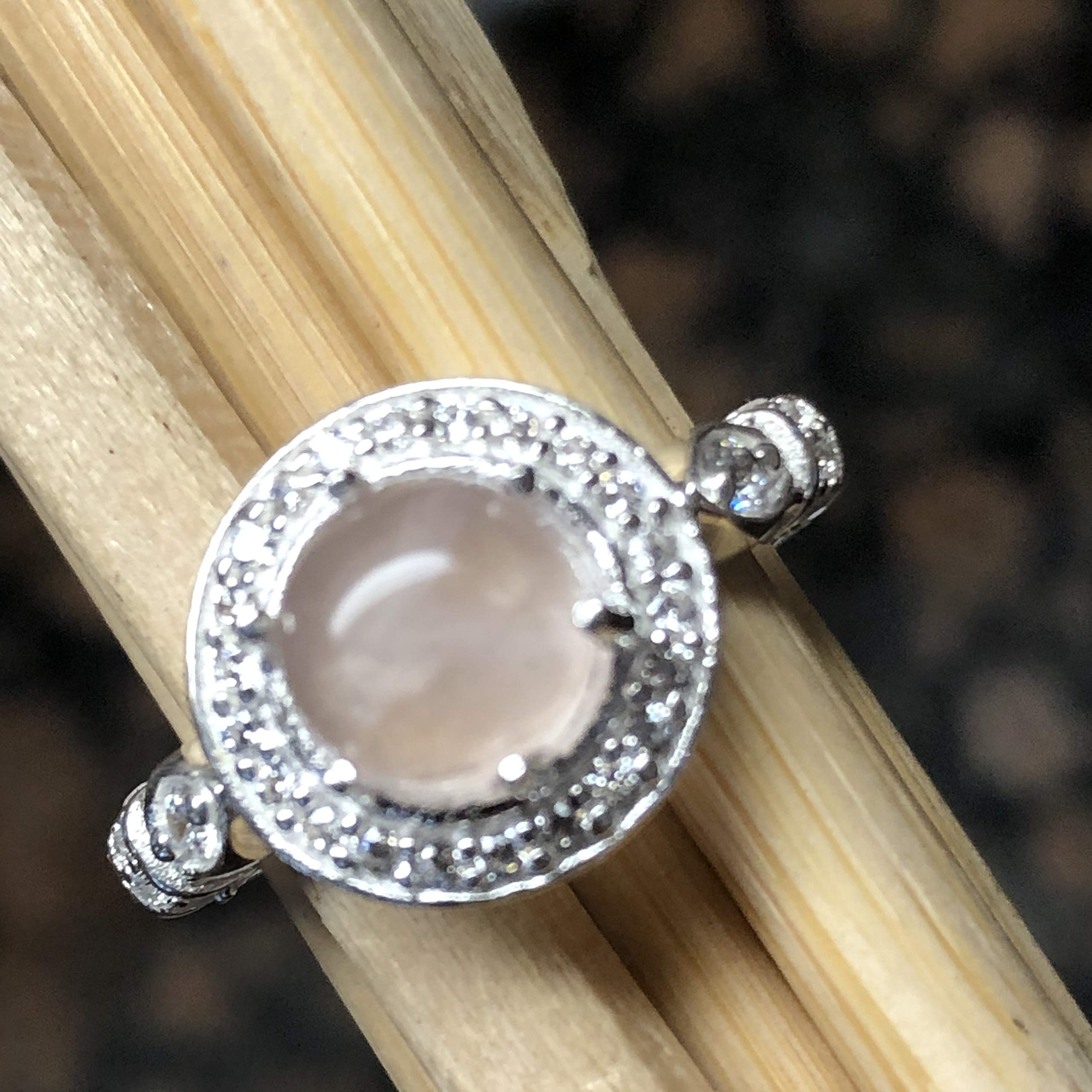 Natural Rose Quartz 925 Solid Sterling Silver Engagement Ring Size 6, 7, 8, 9 - Natural Rocks by Kala