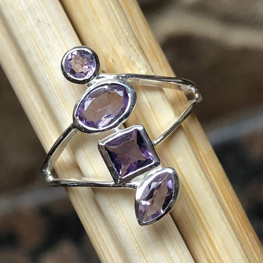 Natural 2ct Purple Amethyst 925 Solid Sterling Silver Ring Size 5, 6, 7 - Natural Rocks by Kala