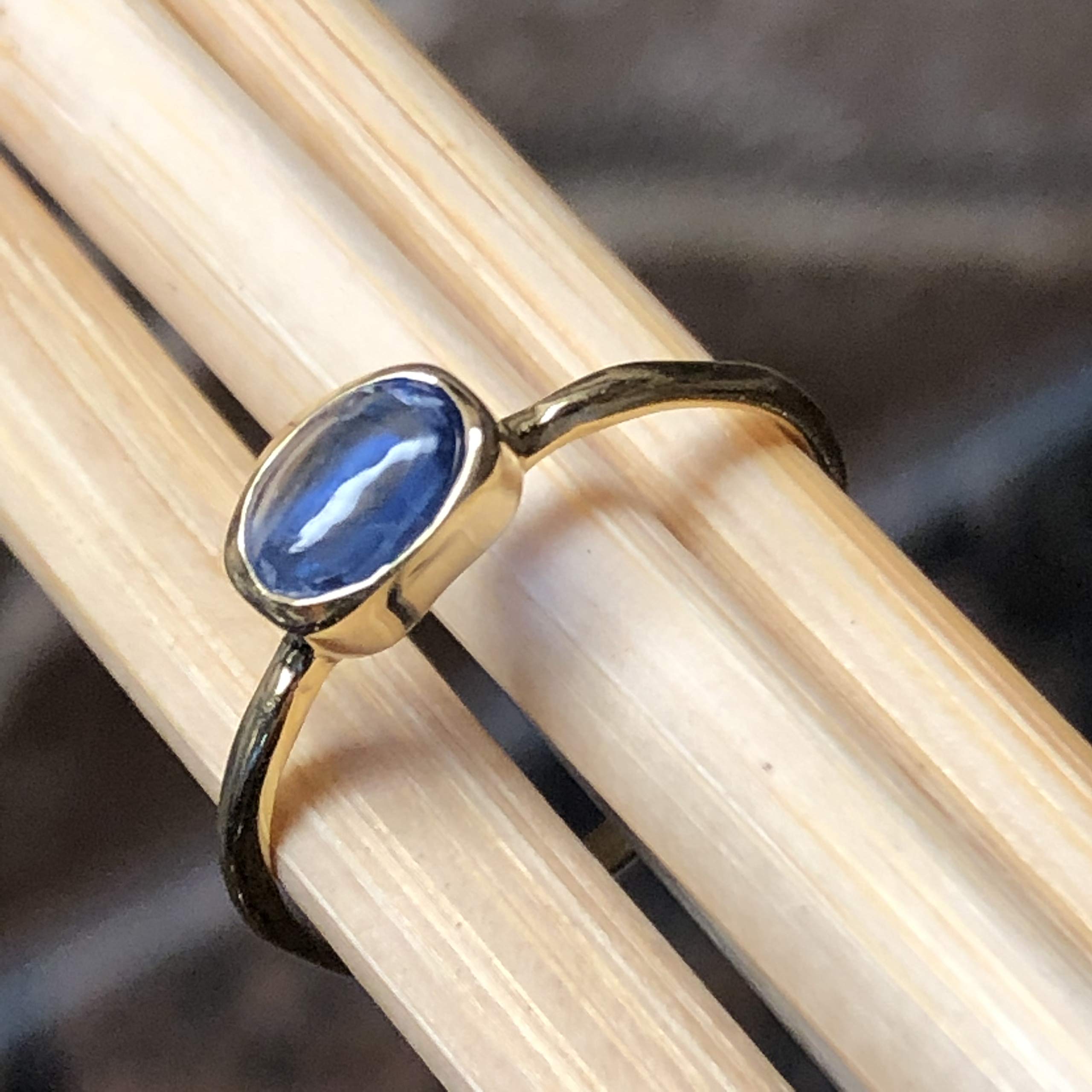 Genuine Blue Tanzanite 14k Gold Over Solid Sterling Silver Engagement Ring Size 6, 7, 8, 9, 10 - Natural Rocks by Kala