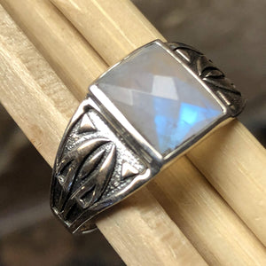 Natural Rainbow Moonstone 925 Solid Sterling Silver Men's Ring Size 7, 8, 9, 10, 11, 12 - Natural Rocks by Kala