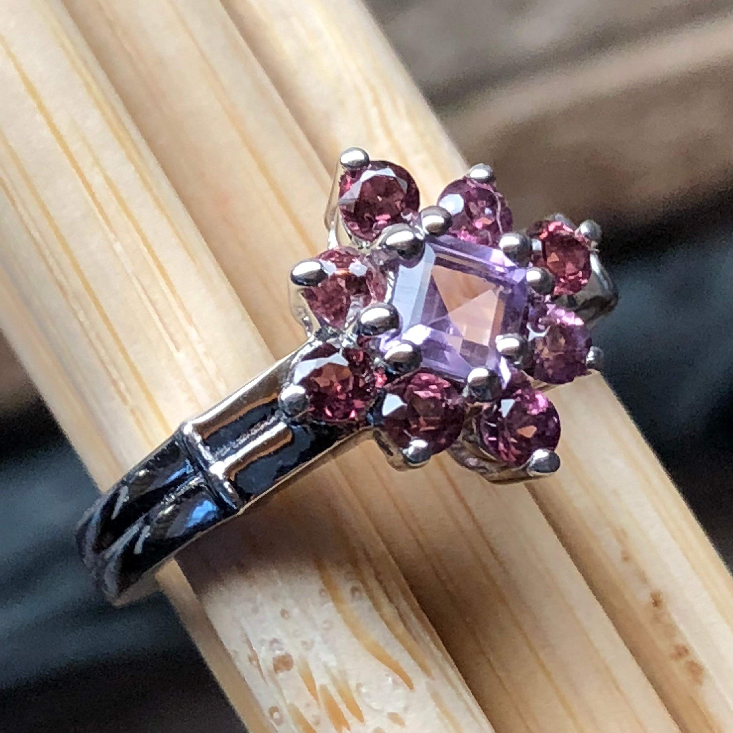 Natural 1ct Purple Amethyst, Rhodolite Garnet 925 Sterling Silver Engagement Ring Size 6, 7, 8, 9 - Natural Rocks by Kala