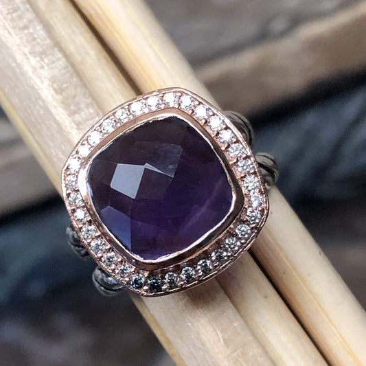 Natural 2.5ct Purple Amethyst 14k Rose Gold 925 Sterling Silver Ring Size 6, 7, 8, 9 - Natural Rocks by Kala