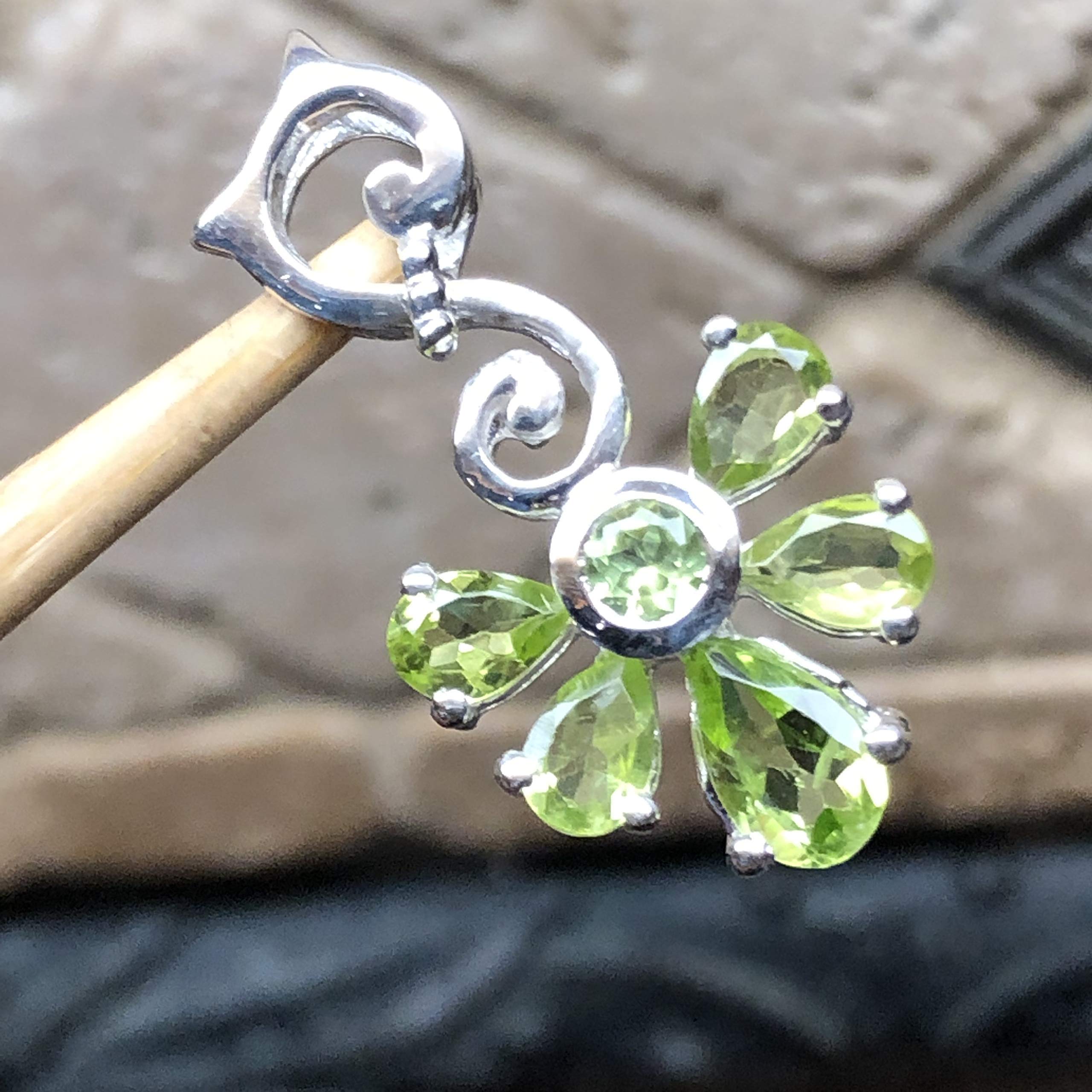 Natural 4ct Green Peridot 925 Solid Sterling Silver Pendant 25mm - Natural Rocks by Kala