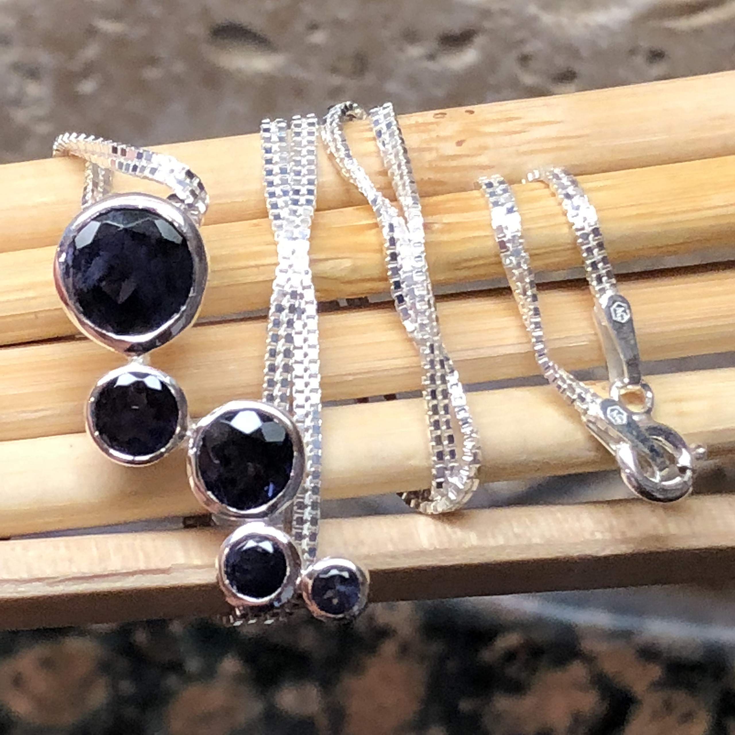 Natural 2.5ct Iolite 925 Solid Sterling Silver Journey Pendant Necklace 16" - Natural Rocks by Kala