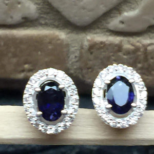 Natural 2ct Iolite 925 Solid Sterling Silver Earrings 10mm - Natural Rocks by Kala