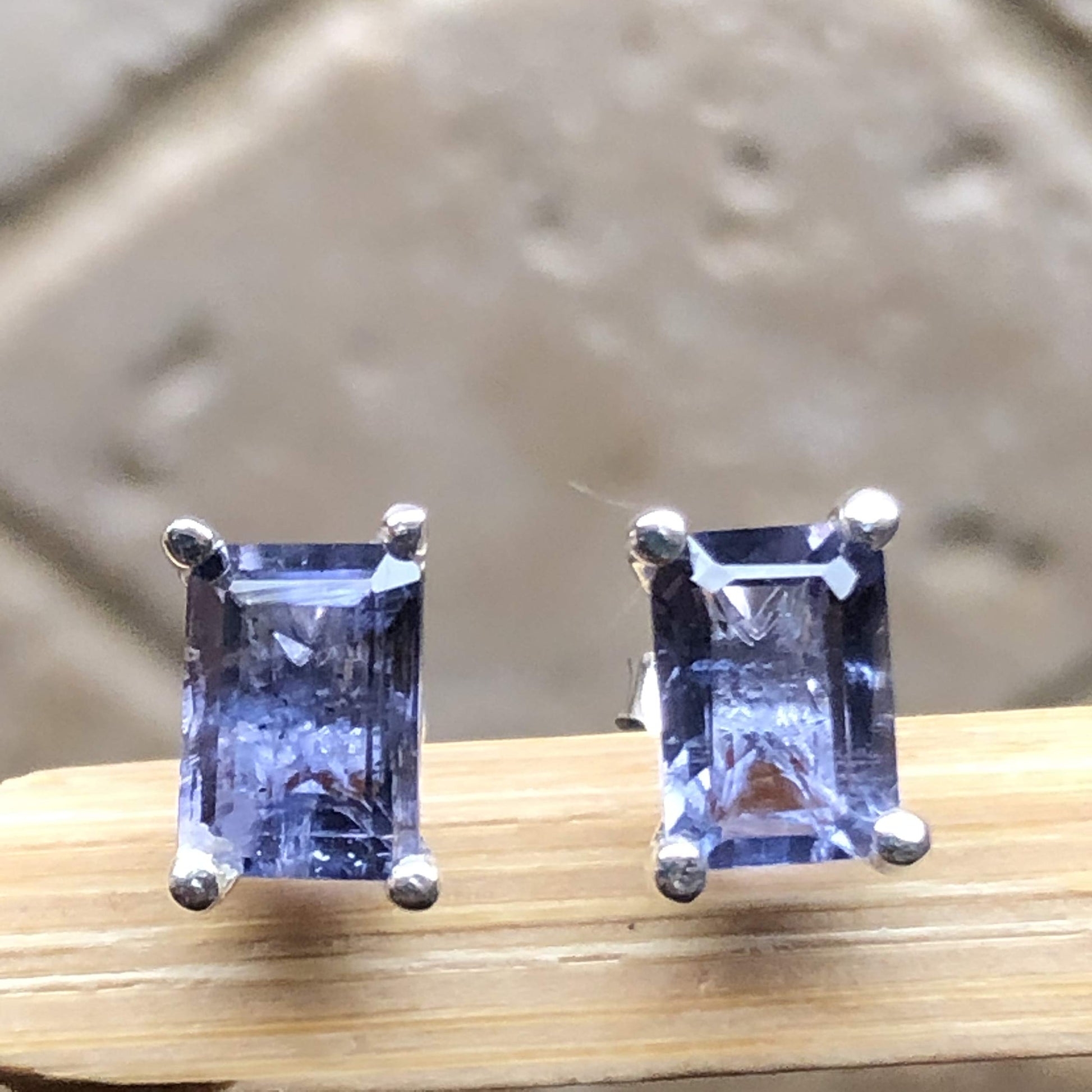 Natural 2.5ct Iolite 925 Solid Sterling Silver Stud Earrings 7mm - Natural Rocks by Kala