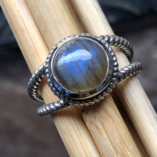 Natural Blue Labradorite 925 Sterling Silver Engagement Ring Size 7, 8.5, 9 - Natural Rocks by Kala