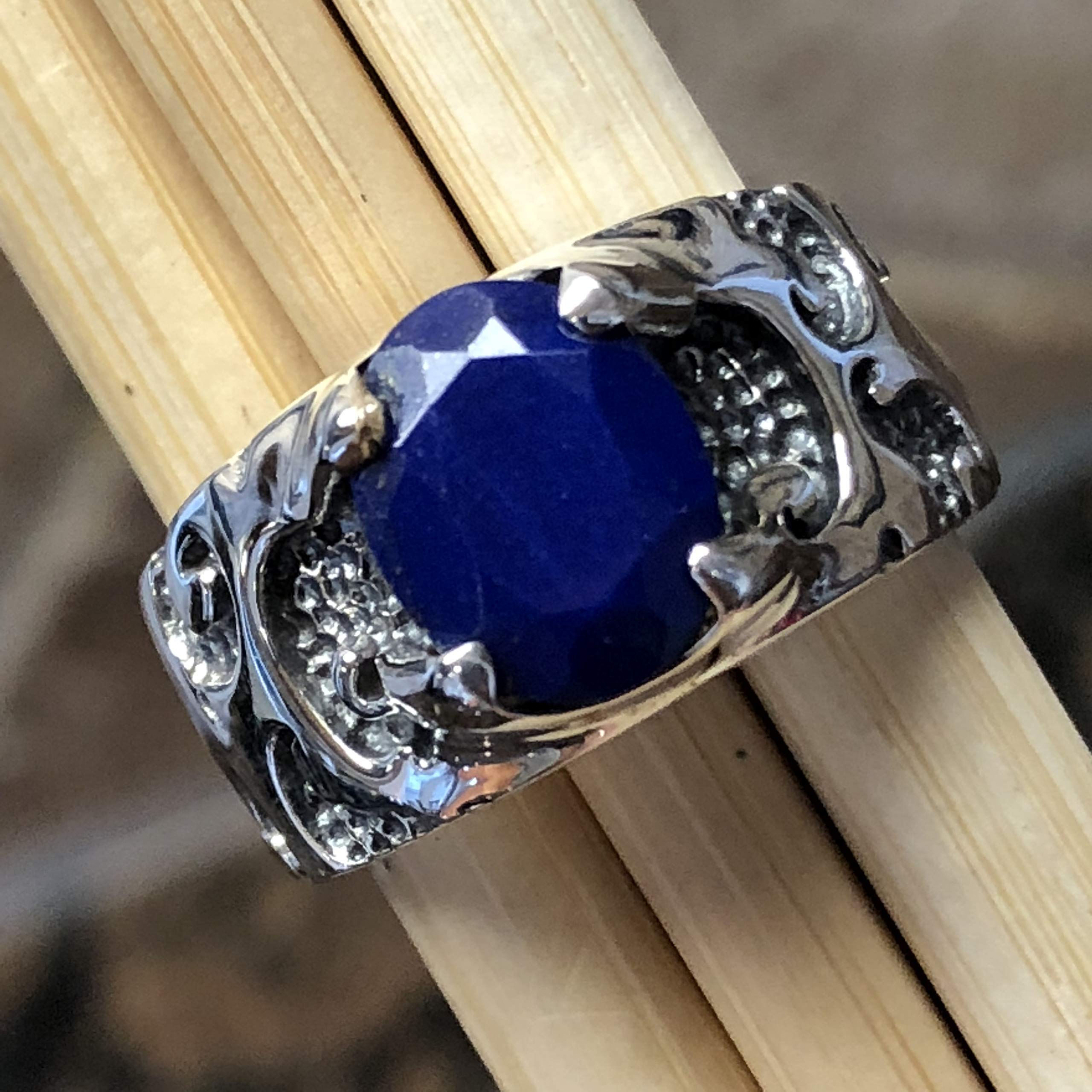 Natural Blue Lapis Lazuli 925 Solid Sterling Silver Unisex Ring Size 6, 7, 8 - Natural Rocks by Kala