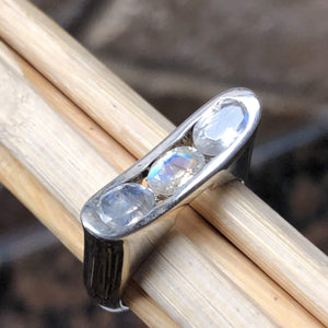 Genuine Rainbow Moonstone 925 Solid Sterling Silver Ring Size 6, 7 - Natural Rocks by Kala
