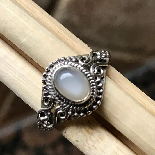 Natural White Sri Lankan Moonstone 925 Sterling Silver Engagement Ring Size 6.5, 8 - Natural Rocks by Kala