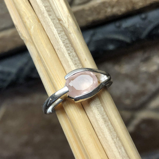 Natural 1.25ct Rose Quartz 925 Solid Sterling Silver Engagement Ring Size 6, 7, 8, 9 - Natural Rocks by Kala