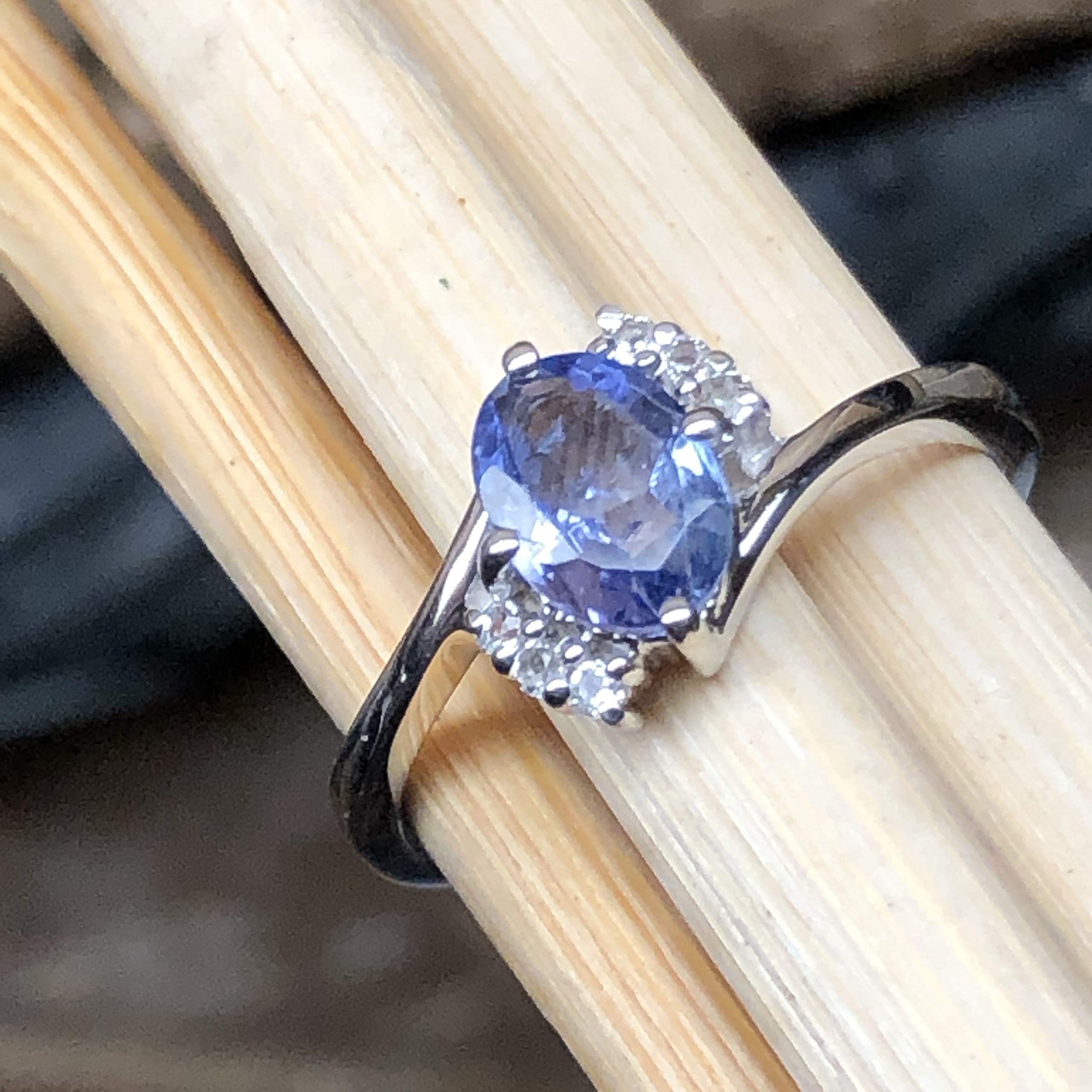 Genuine Blue Tanzanite, White Topaz 925 Solid Sterling Silver Engagement Ring Size 6, 7, 8, 9 - Natural Rocks by Kala