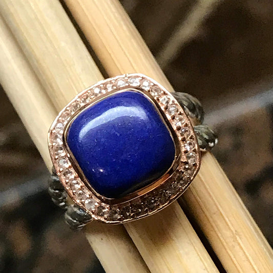 Natural Blue Lapis Lazuli 14k Rose Gold, 925 Solid Sterling Silver Ring Size 6, 7, 8, 9 - Natural Rocks by Kala