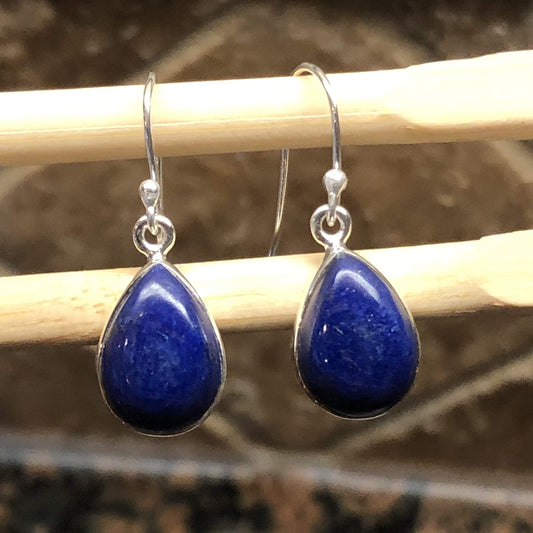 Natural Lapis Lazuli 925 Solid Sterling Silver Earrings 25mm - Natural Rocks by Kala