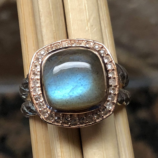 Natural Blue Iridescence Labradorite 14k Rose Gold Over Solid Sterling Silver Ring Size 6, 8 - Natural Rocks by Kala