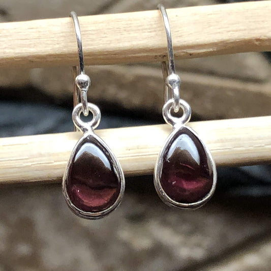 Natural Cabochan Garnet 925 Solid Sterling Silver Earrings 25mm - Natural Rocks by Kala