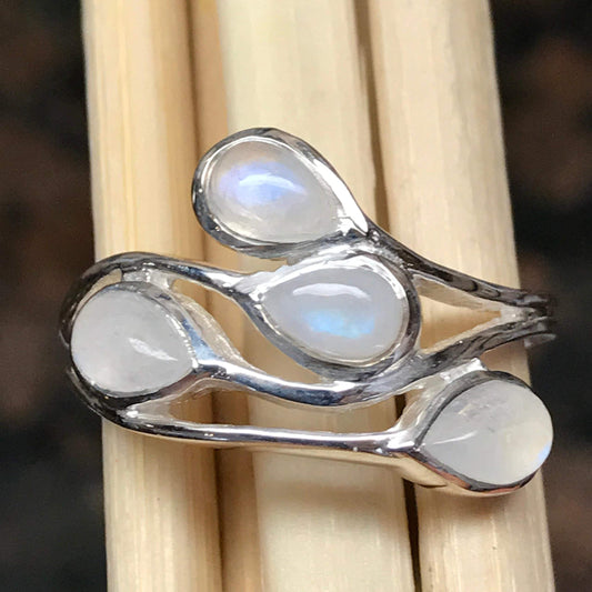 Natural Rainbow Moonstone 925 Solid Sterling Silver Ring Size 6, 7, 8, 9 - Natural Rocks by Kala