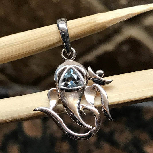 Genuine 1.5ct Blue Topaz 925 Solid Sterling Silver Pendant 22mm - Natural Rocks by Kala