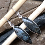 Natural Larvikite Black Moonstone 925 Solid Sterling Silver Earrings 40mm - Natural Rocks by Kala