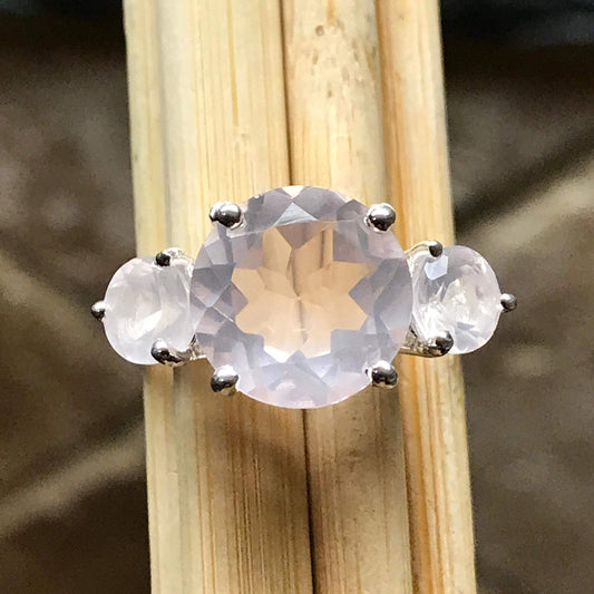 Natural 2.5ct Pink Rose Quartz 925 Sterling Silver Ring Size 6, 7, 8, 9 - Natural Rocks by Kala