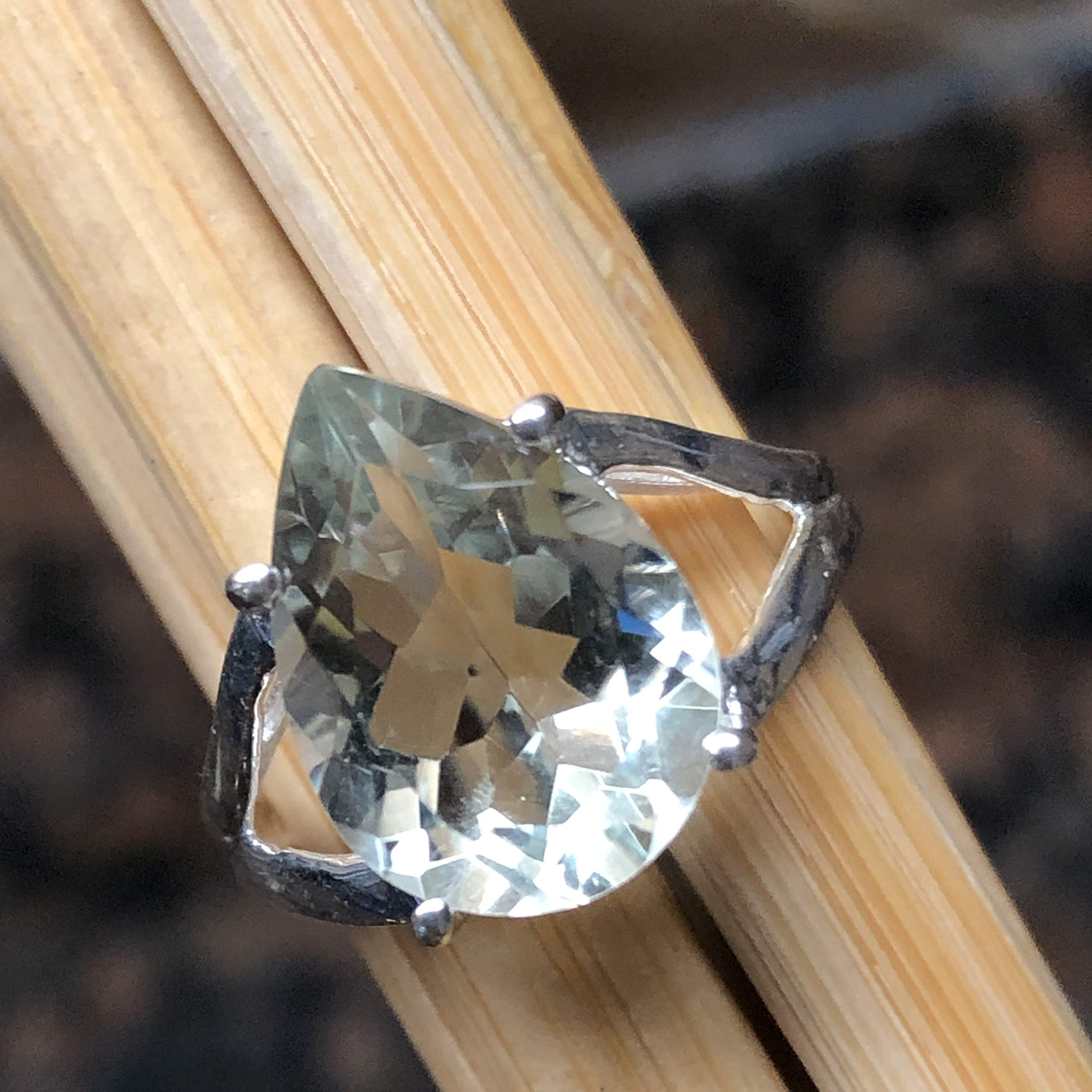 Natural 4ct Green Amethyst 925 Solid Sterling Silver Ring Size 6, 7, 8 - Natural Rocks by Kala