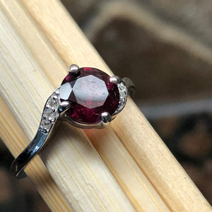 Natural 1ct Pyrope Garnet, White Topaz 925 Solid Sterling Silver Engagement Ring Size 6, 7, 8, 9 - Natural Rocks by Kala