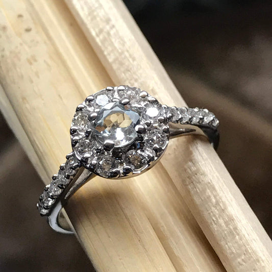 Natural Aquamarine 925 Solid Sterling Silver Engagement Ring Size 6, 7, 8, 9 - Natural Rocks by Kala