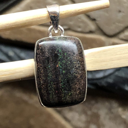 Natural Basaltic Matrix Black Opal 925 Solid Sterling Silver Pendant 30mm - Natural Rocks by Kala