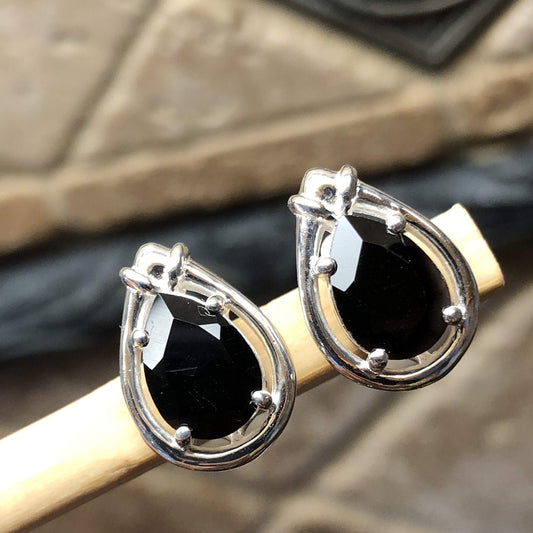 Genuine Black Onyx 925 Solid Sterling Silver Earrings 15mm - Natural Rocks by Kala
