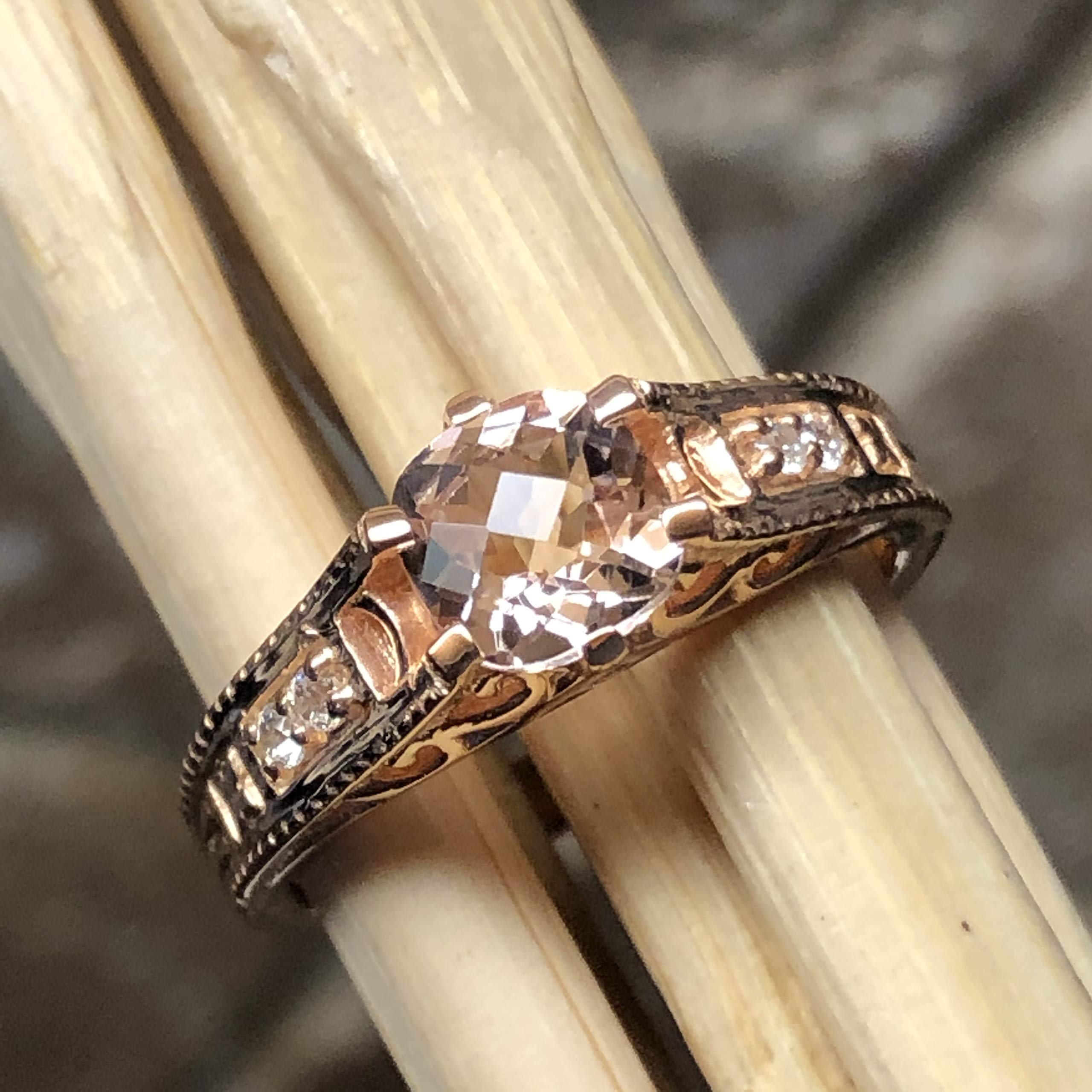 Natural 1ct Peach Morganite 14k Rose Gold Over Sterling Silver Engagement Ring Size 6, 7, 8, 9 - Natural Rocks by Kala