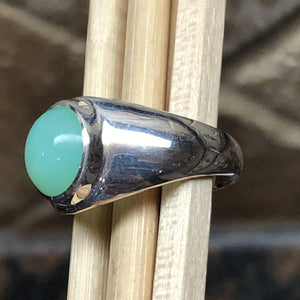 Natural Green Chrysoprase 925 Solid Sterling Silver Unisex Ring Size 6.75, 7, 8 - Natural Rocks by Kala