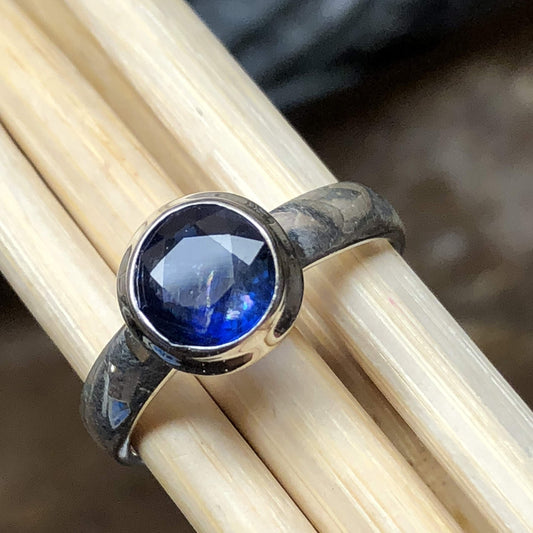 Natural Royal Blue Kyanite 925 Sterling Silver Engagement Ring Size 6.5, 7.5, 8, 8.5, 9 - Natural Rocks by Kala