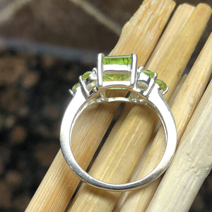 Natural 4ct Green Peridot 925 Solid Sterling Silver Ring Size 7 - Natural Rocks by Kala