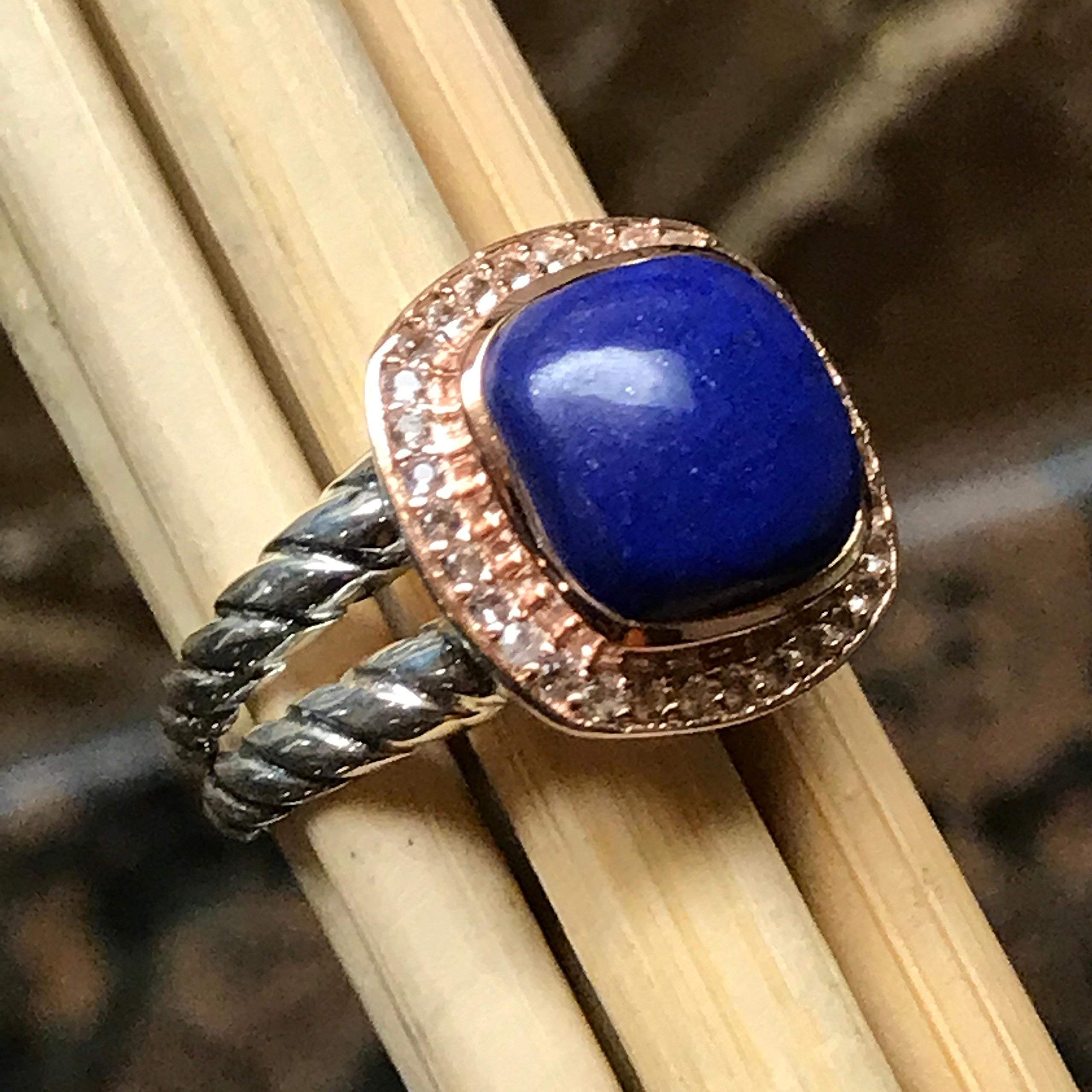 Natural Blue Lapis Lazuli 14k Rose Gold, 925 Solid Sterling Silver Ring Size 6, 7, 8, 9 - Natural Rocks by Kala