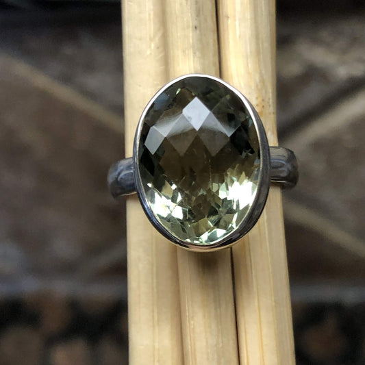 Natural 4ct Green Amethyst 925 Solid Sterling Silver Ring Size 6, 8 - Natural Rocks by Kala