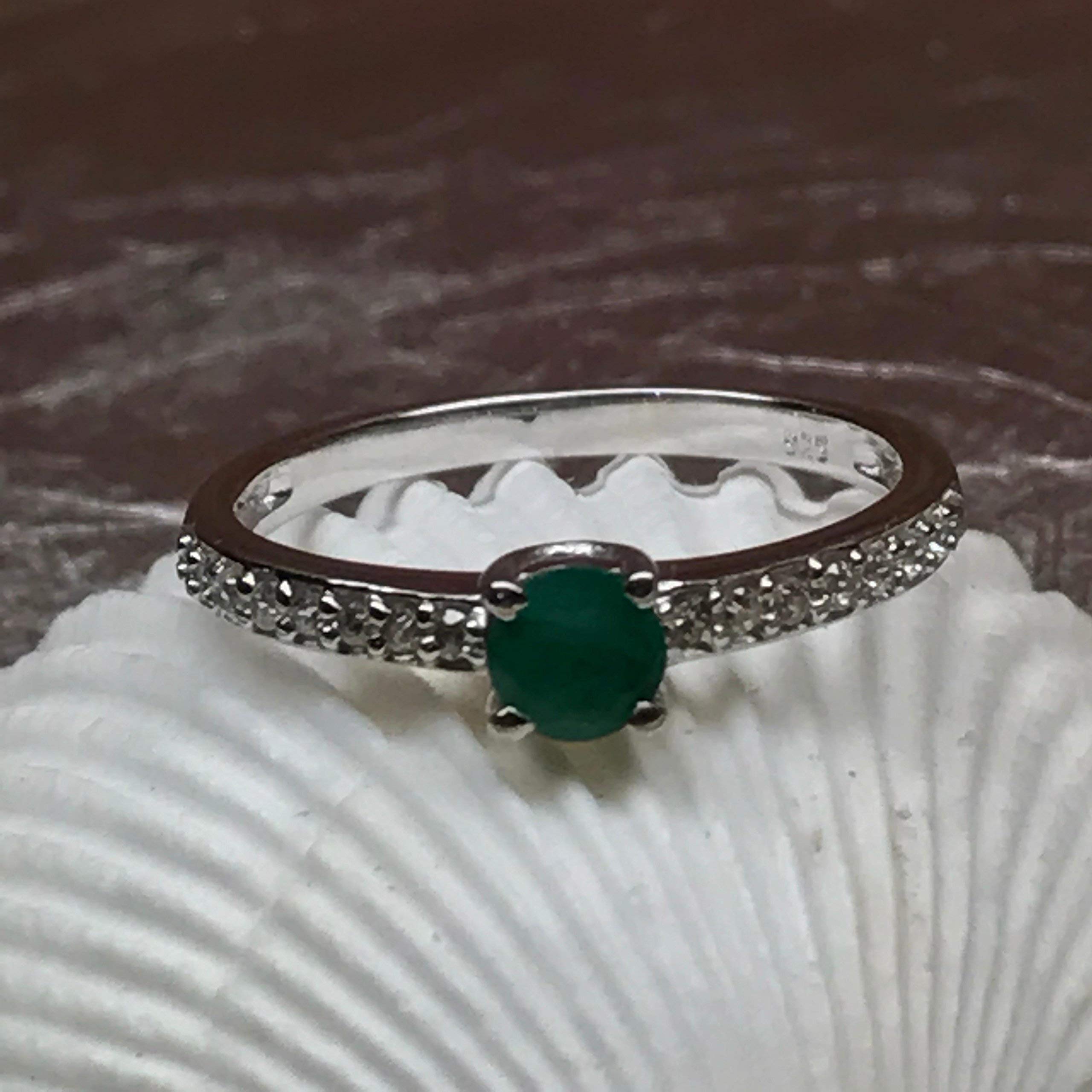 Natural Green Emerald 925 Solid Sterling Silver Engagement Ring Size 6, 7, 8, 9 - Natural Rocks by Kala
