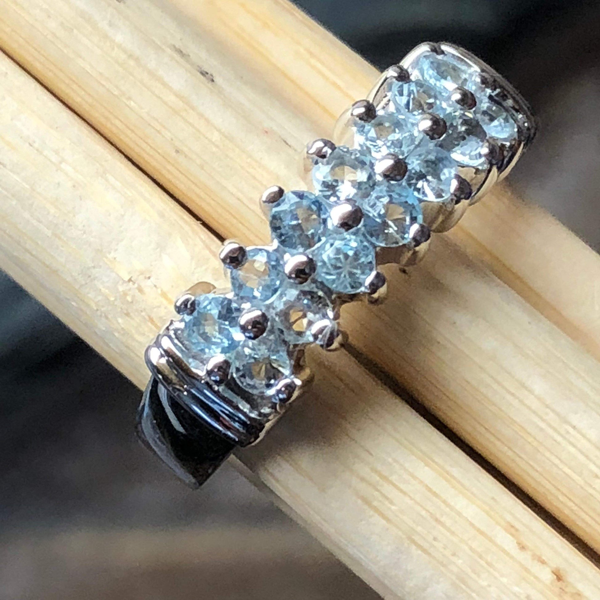 Natural Aquamarine 925 Solid Sterling Silver Ring Size 6, 7, 8, 9 - Natural Rocks by Kala