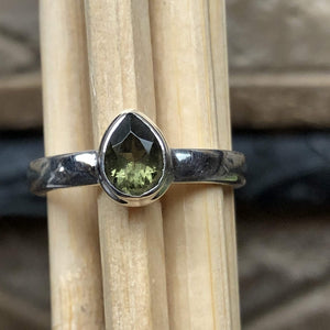 Natural Green Moldavite 925 Solid Sterling Silver Engagement Ring Size 6.5, 7, 7.25, 7.5, 8, 8.5, 9, 9.5 - Natural Rocks by Kala