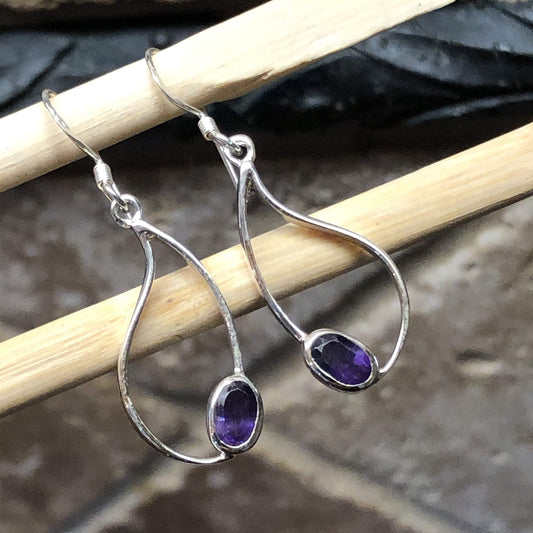 Natural 3.5ct Purple Amethyst 925 Solid Sterling Silver Earrings 18mm - Natural Rocks by Kala