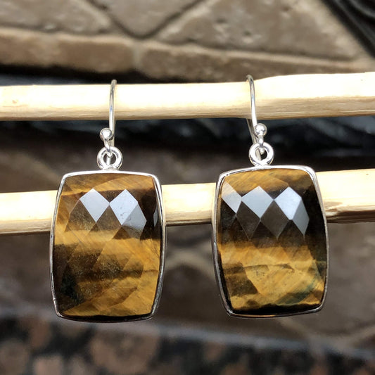 Natural Tiger's Eye 925 Sterling Silver Earrings 40mm - Natural Rocks by Kala