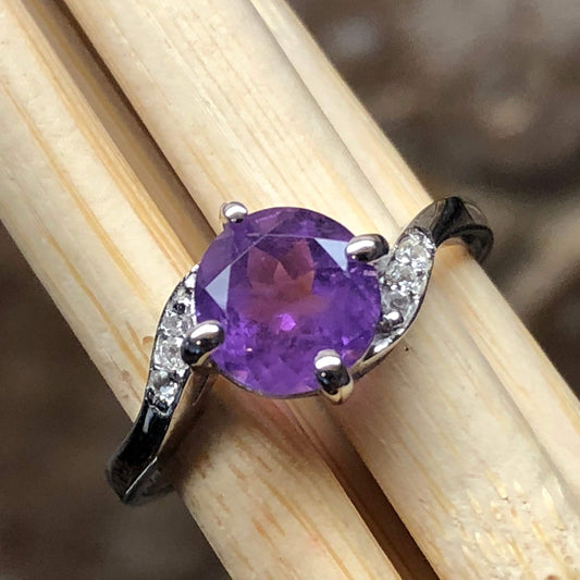 Natural 1ct Purple Amethyst, White Topaz 925 Solid Sterling Silver Engagement Ring Size 6, 7, 8 - Natural Rocks by Kala