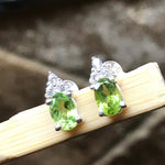 Natural 1.5ct Apple Green Peridot 925 Solid Sterling Silver Earrings 10mm - Natural Rocks by Kala