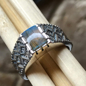 Natural Blue Iridescence Labradorite 925 Sterling Silver Men's Ring Size 7, 8, 9, 10, 11, 12, 13 - Natural Rocks by Kala