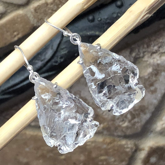 Natural Lemurian Crystal Quartz 925 Solid Sterling Silver Earrings 45mm - Natural Rocks by Kala