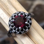 Natural 1ct Rhodolite Garnet, Black Spinel 925 Sterling Silver Engagement Ring Size 6, 7, 8, 9 - Natural Rocks by Kala